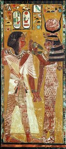 Rilievo raffigurante la dea Hathor che pone il collare magico su Seti I