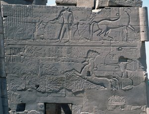 Battaglia di Seti I contro la Palestina, rilievo, parete est esterna della Grande Sala Ipostila, complesso del tempio di Karnak (Patrimonio Mondiale dell