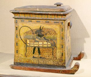 Anubi mummifica il defunto, da un cassetto dedicato a Nefertari, Nuovo Regno