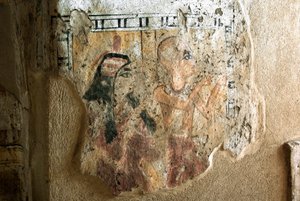 Antichità egizia: rappresentazione di Shuroy e sua moglie in adorazione. Dipinto della tomba di Shuroy (TT13). XX dinastia. 1190-1077 a.C. Necropoli di Dra Abu el-Naga, Riva Ovest di Luxor, Egitto da Egyptian 20th Dynasty