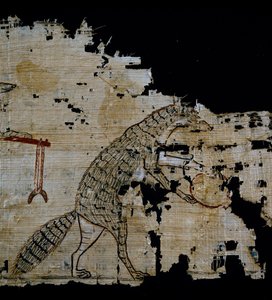 Papiro raffigurante scena satirica, ca 1100 a.C., risalente al regno di Ramesse IX (dettaglio), civiltà egizia, Nuovo Regno, Dinastia XX da Egyptian 20th Dynasty