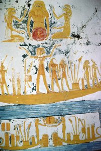 Re nella Barca Notturna, dalla Tomba di Ramesses VI, Nuovo Regno (c.1145-1137 a.C.) da Egyptian 20th Dynasty
