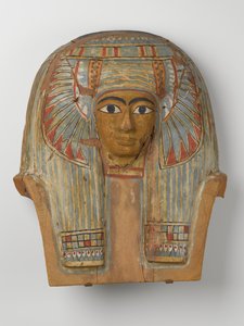 Volto da un coperchio di bara in legno da Egyptian 22nd Dynasty