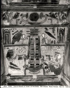 Due Figure Decedute dipinte sul lato del barile delle mummie di Tet-Hov e Nes-Chonsu da Egyptian 22nd Dynasty