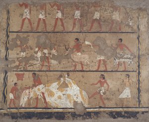 Scene di allevamento di bestiame, macellazione, portatori di offerte e sacrificio, Tomba di Iti e Neferu da Egyptian 6th Dynasty