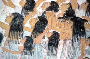 Antico Egitto, dipinto, Donne in lutto nella processione funebre, Tomba di Ramose, Valle dei Nobili, Tebe da Egyptian Egyptian
