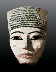 Antico Egitto: Ritratto per un sarcofago egiziano. XVII-XII secolo a.C. Scultura in legno policromo. Monistrol di Montserrat, Museo di Montserrat da Egyptian Egyptian