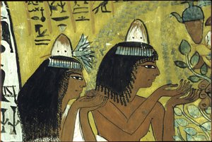 Antico Egitto, Pittura murale, Sennedjem e moglie che adorano Iside nell