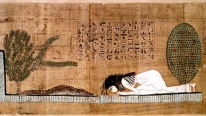Antichità egiziana: un defunto che adora il coccodrillo, simbolo di fertilità. Papiro del Libro dei Morti. Cairo, Museo Egizio da Egyptian Egyptian
