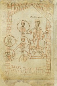 Albero genealogico della dinastia salica: Corrado II, Enrico III, Enrico IV, sua moglie Eufrasia di Kiev, Enrico V, XII secolo