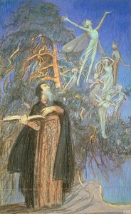 Prospero e Ariel, uno studio per un quadro perduto commissionato per Broadcasting House, Londra, c.1931 da Eleanor Fortescue Brickdale