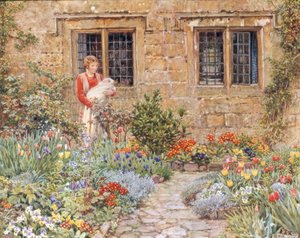 Madre e bambino in un giardino fiorito da Eleanor Fortescue Brickdale