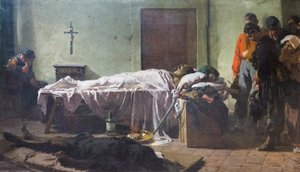 Il corpo di Luciano Manara visitato dai soldati