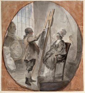Il professor Sergel modella la signora Schröderheim da Elias Martin