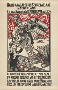 Manifesto contro il militarismo pubblicato dal Segretariato Nazionale dei Lavoratori nei Paesi Bassi
