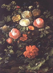 Natura morta con rose, insetti e lumache