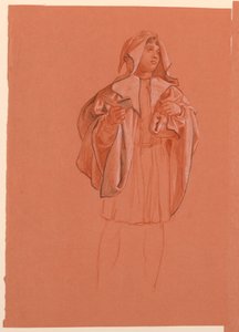 Disegno, studio di una figura in costume con cappuccio, 1885 ca. da Elihu Vedder