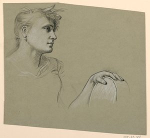 Disegno, profilo di donna e studio della mano sinistra, 1885 ca. da Elihu Vedder
