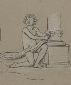 Studio per Ragazzo giovane accovacciato accanto a una colonna da Elihu Vedder