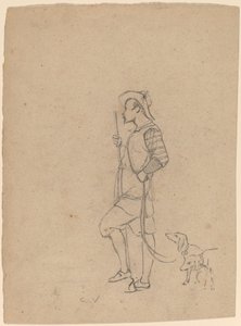 Studio di cacciatore con cani da Elihu Vedder