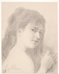 Ritratto di una donna che intreccia i capelli da Elisabeth Jerichau Baumann