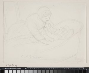 Madre solleva un bambino dalla culla da Elisabeth Jerichau Baumann