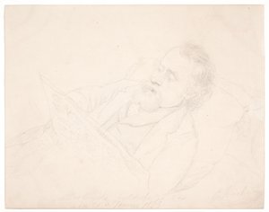 Studio di ritratto di J. A. Jerichau sdraiato su un divano e leggendo un giornale da Elisabeth Jerichau Baumann