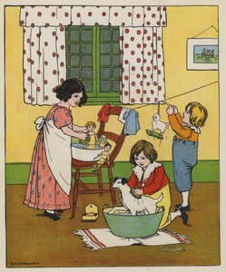 Sabato, tempo di lavaggio (litografia a colori)