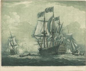 Scena di navigazione con nave da guerra da Elisha Kirkall after Willem van de Velde the Younger