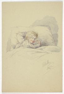Bambino addormentato (recto), e pescatori sul molo (verso)