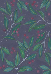 Foglie verdi con bacche, 2017 (acquerello e acrilico)
