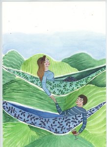Hanging Out, 2018 (acquerello e collage) da Elizabeth Rider