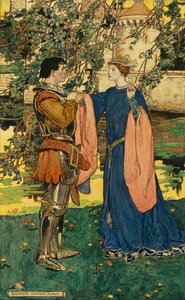 Lui la guardava, il suo volto si accendeva" (penna e inchiostro e acquerello su carta) da Elizabeth Shippen Green