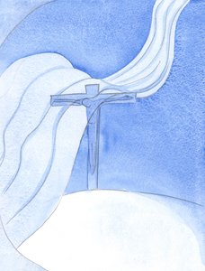 Mentre Cristo versa il suo Sangue in una Nuova Alleanza, un grande vento malevolo spazza la Croce, minacciando e distruggendo, 2001 da Elizabeth Wang