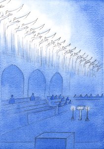 Mentre chiedevamo ai santi di pregare per noi nella liturgia, vidi i santi nella gloria, con le mani tese, mentre intercedevano per noi che pregavamo sotto, 2003 da Elizabeth Wang