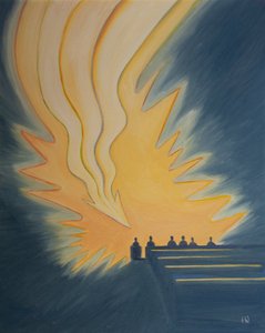 Alla Santa Comunione una grande fiamma, come una freccia, scende su di noi mentre Cristo viene a incontrarci nella potenza dello Spirito, 2001 da Elizabeth Wang