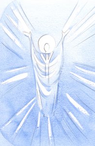 Cristo, risorto e glorioso, è realmente presente nel Santissimo Sacramento. Vestito da sacerdote, prega il Padre per nostro conto da Elizabeth Wang