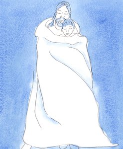 Cristo ci sta accanto nella Santa Comunione, avvolgendoci nel Suo mantello, come un uomo avvolge un amico in una tempesta, per tenerlo vicino e dargli protezione, calore e consolazione da Elizabeth Wang