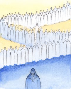 Cristo passeggiava tra i Suoi Santi in Cielo, prestando attenzione personale a ciascuno di loro, con sguardi e gesti amorevoli, 2003 da Elizabeth Wang