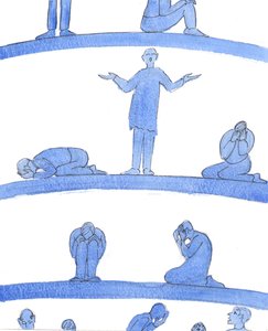 Nelle profondità inferiori del Purgatorio ci sono anime - come persone disperate in una prigione medievale che si rannicchiano vicino alle pareti - che non hanno nessuno che preghi per loro da Elizabeth Wang