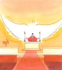 È lo Spirito Santo che opera in ogni preghiera che offriamo, e opera per realizzare il cambiamento che avviene alla Consacrazione, quando il pane e il vino diventano il Sacro Corpo e Sangue di Cristo da Elizabeth Wang
