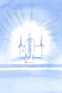 Nella festa della Visitazione, Cristo apparve, indossando una casula dorata in onore di Sua Santa Madre Maria. da Elizabeth Wang