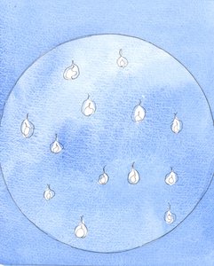 Il Signore mi ha mostrato piccoli "fuochi" di amore per Dio, che ardono in tutto il mondo, specialmente dove le persone lodano Dio attraverso Cristo nella Messa, con riverenza, e in particolare attraverso il "Rito Antico", 2005 (acquerello su carta)