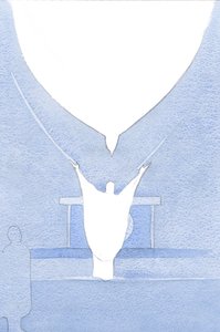Lo Spirito Santo - come con le ali spiegate - era sospeso sopra la testa di Cristo, accettando la Sua offerta nell