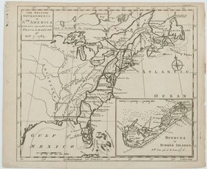 Mappa dei governi britannici in Nord America, incisa da J. Gibson da Emanuel Bowen