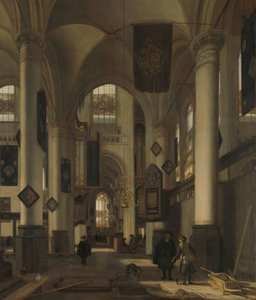 Interno di una chiesa gotica protestante con motivi dalla Oude e Nieuwe Kerk di Amsterdam da Emanuel de Witte
