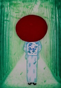 Ombrello rosso, 2007 (acquaforte)