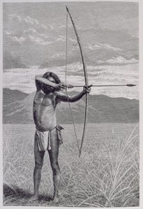 Un Veddah di Ceylon che tira con l