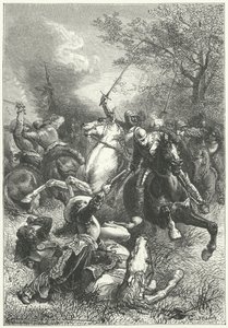 Gli Ironsides di Cromwell combattono la cavalleria realista nella guerra civile inglese (incisione)