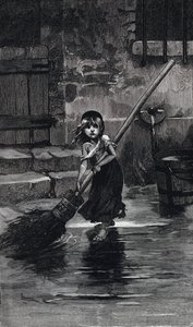 Scena da Les Miserables, di Victor Hugo: Cosette che spazza (incisione)